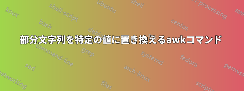 部分文字列を特定の値に置き換えるawkコマンド