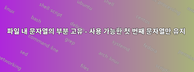 파일 내 문자열의 부분 고유 - 사용 가능한 첫 번째 문자열만 유지