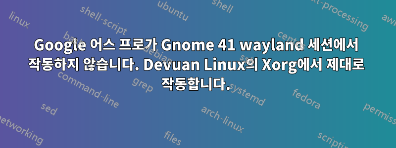 Google 어스 프로가 Gnome 41 wayland 세션에서 작동하지 않습니다. Devuan Linux의 Xorg에서 제대로 작동합니다.