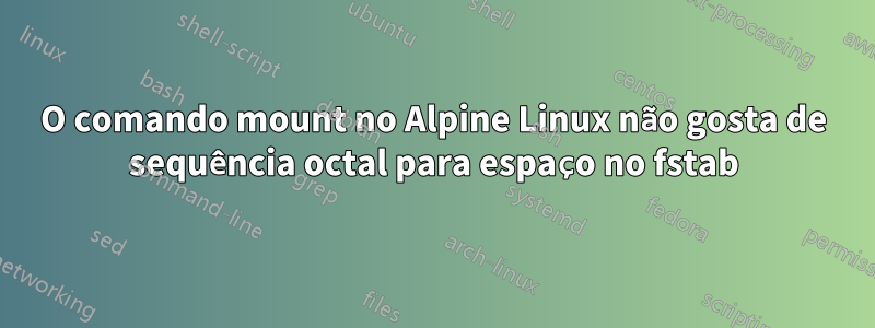 O comando mount no Alpine Linux não gosta de sequência octal para espaço no fstab