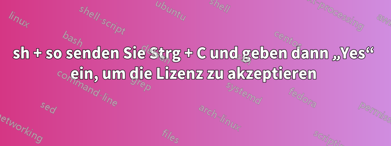 sh + so senden Sie Strg + C und geben dann „Yes“ ein, um die Lizenz zu akzeptieren