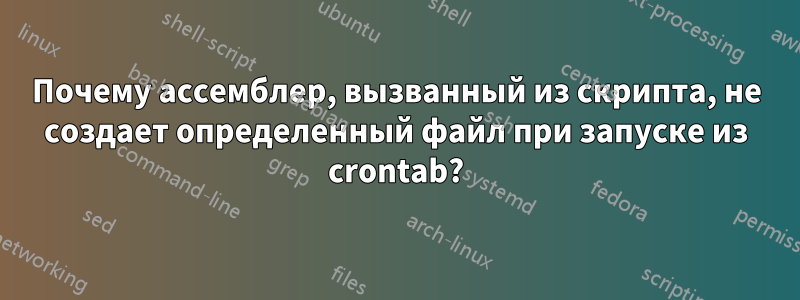 Почему ассемблер, вызванный из скрипта, не создает определенный файл при запуске из crontab?