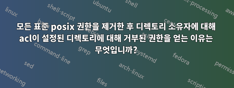 모든 표준 posix 권한을 제거한 후 디렉토리 소유자에 대해 acl이 설정된 디렉토리에 대해 거부된 권한을 얻는 이유는 무엇입니까?