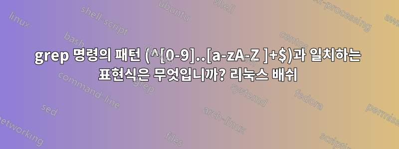 grep 명령의 패턴 (^[0-9]..[a-zA-Z ]+$)과 일치하는 표현식은 무엇입니까? 리눅스 배쉬