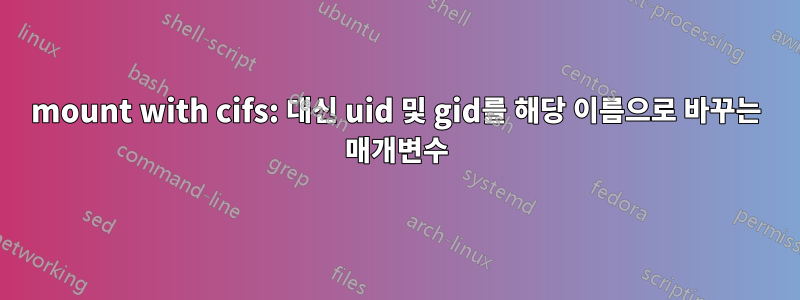 mount with cifs: 대신 uid 및 gid를 해당 이름으로 바꾸는 매개변수