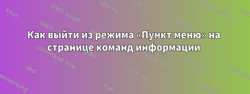 Как выйти из режима «Пункт меню» на странице команд информации