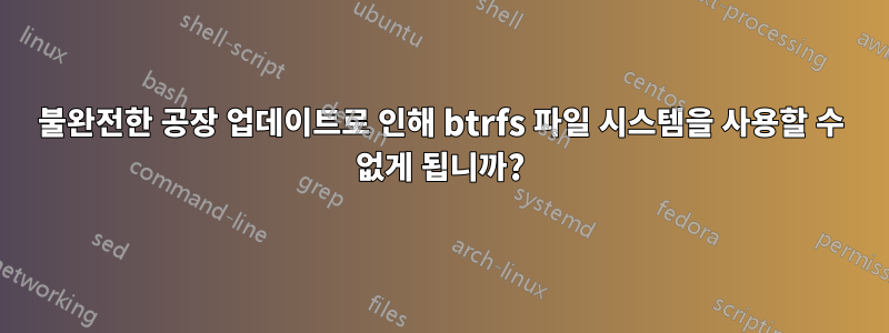 불완전한 공장 업데이트로 인해 btrfs 파일 시스템을 사용할 수 없게 됩니까?