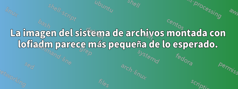 La imagen del sistema de archivos montada con lofiadm parece más pequeña de lo esperado.