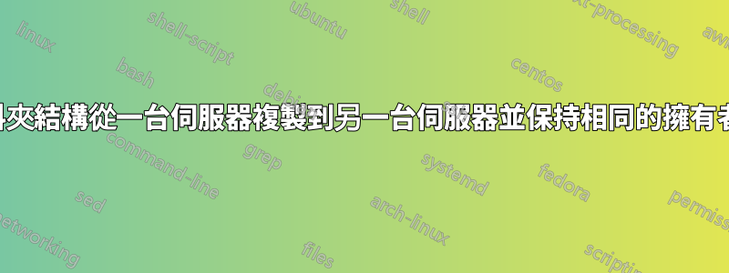 如何將資料夾結構從一台伺服器複製到另一台伺服器並保持相同的擁有者和權限？