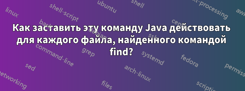 Как заставить эту команду Java действовать для каждого файла, найденного командой find?