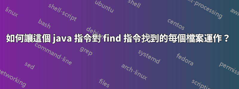 如何讓這個 java 指令對 find 指令找到的每個檔案運作？