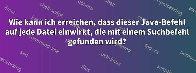 Wie kann ich erreichen, dass dieser Java-Befehl auf jede Datei einwirkt, die mit einem Suchbefehl gefunden wird?