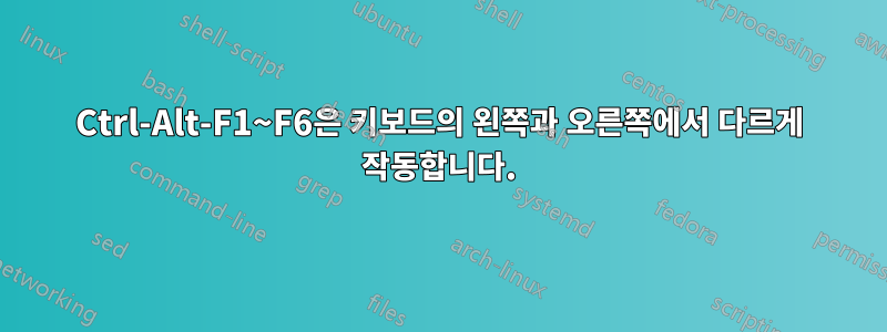 Ctrl-Alt-F1~F6은 키보드의 왼쪽과 오른쪽에서 다르게 작동합니다.