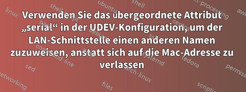 Verwenden Sie das übergeordnete Attribut „serial“ in der UDEV-Konfiguration, um der LAN-Schnittstelle einen anderen Namen zuzuweisen, anstatt sich auf die Mac-Adresse zu verlassen