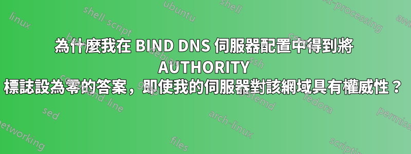 為什麼我在 BIND DNS 伺服器配置中得到將 AUTHORITY 標誌設為零的答案，即使我的伺服器對該網域具有權威性？