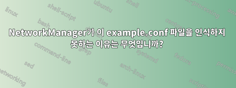 NetworkManager가 이 example.conf 파일을 인식하지 못하는 이유는 무엇입니까?