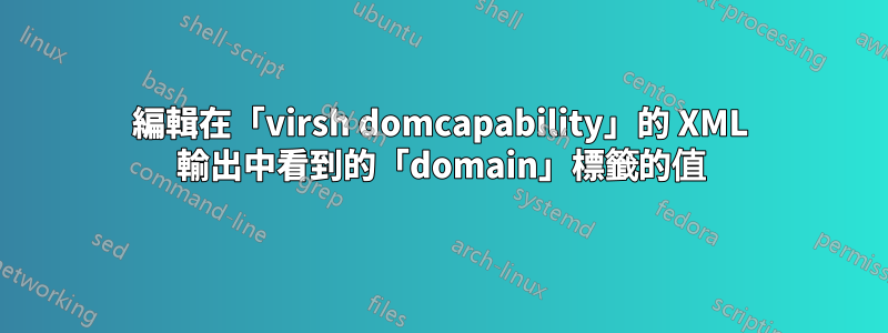 編輯在「virsh domcapability」的 XML 輸出中看到的「domain」標籤的值