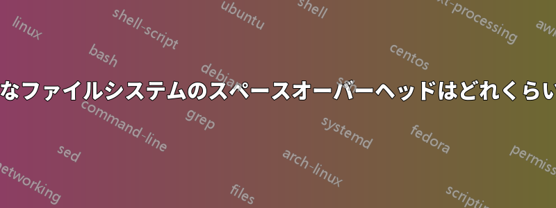 さまざまなファイルシステムのスペースオーバーヘッドはどれくらいですか?