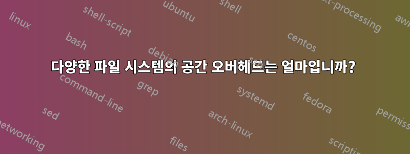 다양한 파일 시스템의 공간 오버헤드는 얼마입니까?