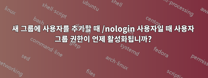 새 그룹에 사용자를 추가할 때 /nologin 사용자일 때 사용자 그룹 권한이 언제 활성화됩니까?