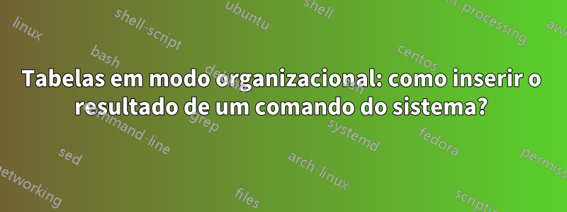 Tabelas em modo organizacional: como inserir o resultado de um comando do sistema?