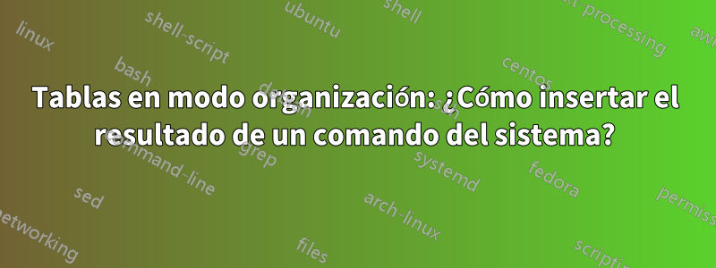 Tablas en modo organización: ¿Cómo insertar el resultado de un comando del sistema?