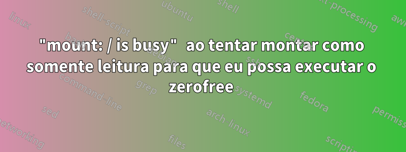 "mount: / is busy" ao tentar montar como somente leitura para que eu possa executar o zerofree