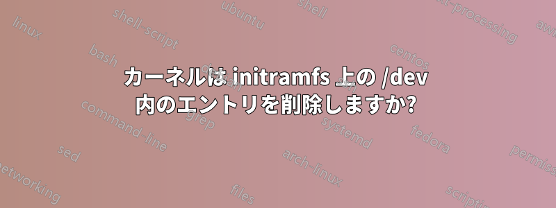 カーネルは initramfs 上の /dev 内のエントリを削除しますか?