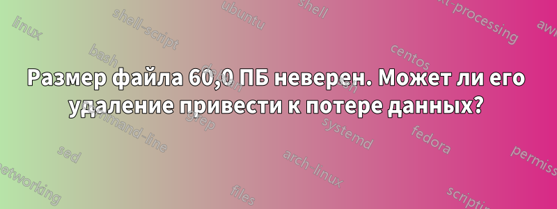 Размер файла 60,0 ПБ неверен. Может ли его удаление привести к потере данных?