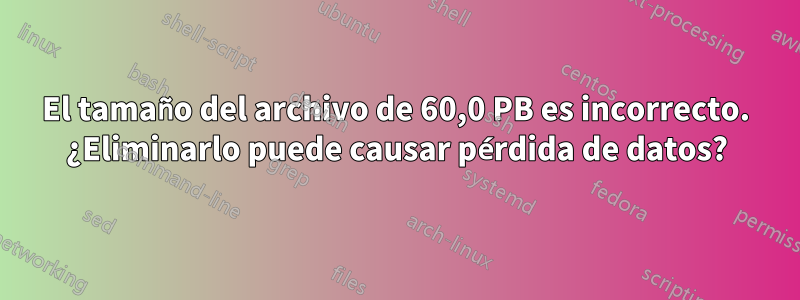 El tamaño del archivo de 60,0 PB es incorrecto. ¿Eliminarlo puede causar pérdida de datos?