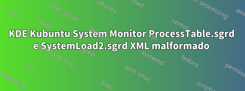 KDE Kubuntu System Monitor ProcessTable.sgrd e SystemLoad2.sgrd XML malformado