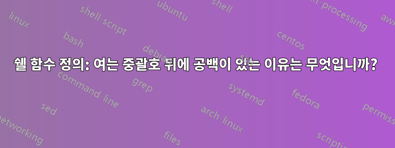 쉘 함수 정의: 여는 중괄호 뒤에 공백이 있는 이유는 무엇입니까?