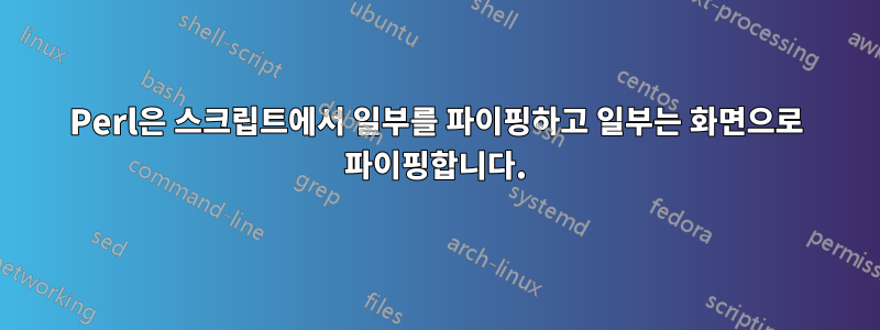 Perl은 스크립트에서 일부를 파이핑하고 일부는 화면으로 파이핑합니다.