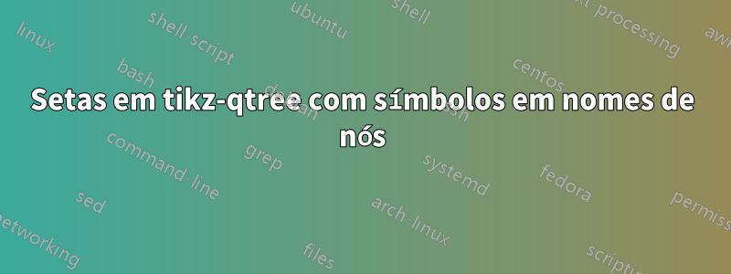 Setas em tikz-qtree com símbolos em nomes de nós