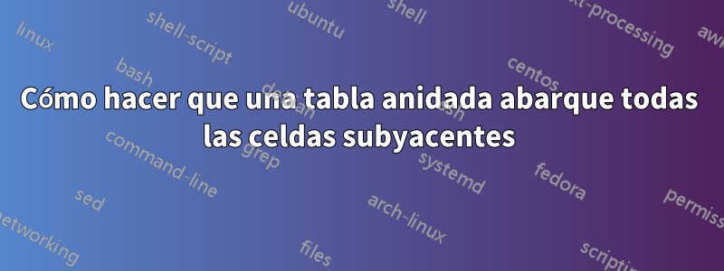 Cómo hacer que una tabla anidada abarque todas las celdas subyacentes