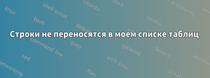 Строки не переносятся в моем списке таблиц