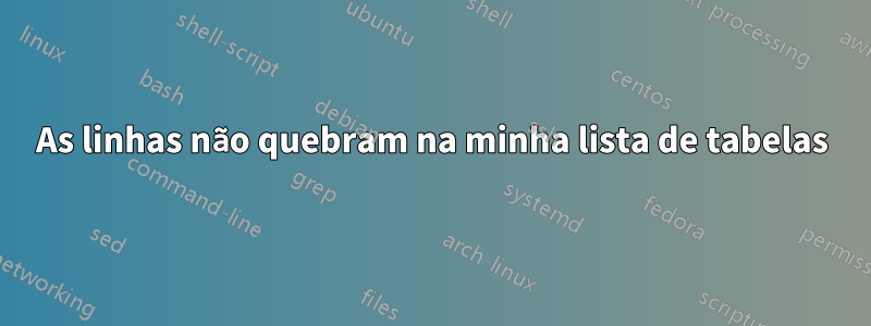 As linhas não quebram na minha lista de tabelas