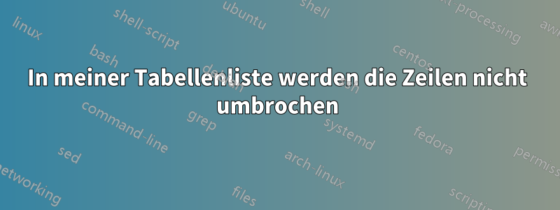 In meiner Tabellenliste werden die Zeilen nicht umbrochen