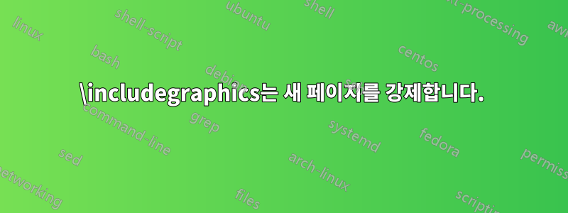 \includegraphics는 새 페이지를 강제합니다.