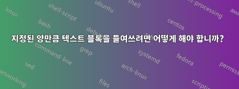 지정된 양만큼 텍스트 블록을 들여쓰려면 어떻게 해야 합니까? 