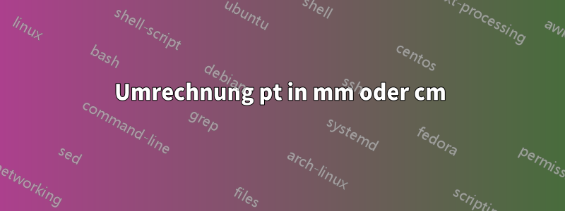 Umrechnung pt in mm oder cm