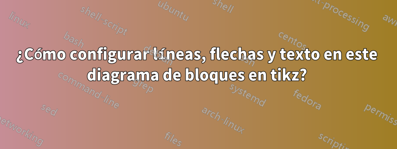 ¿Cómo configurar líneas, flechas y texto en este diagrama de bloques en tikz?