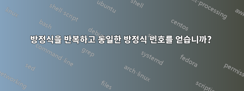 방정식을 반복하고 동일한 방정식 번호를 얻습니까?