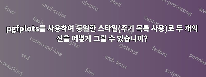 pgfplots를 사용하여 동일한 스타일(주기 목록 사용)로 두 개의 선을 어떻게 그릴 수 있습니까?