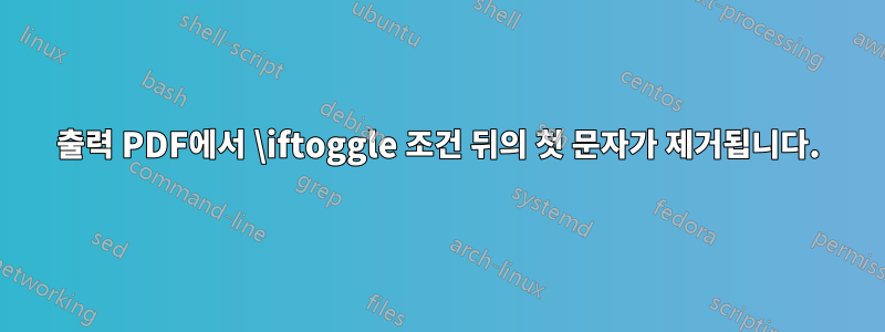출력 PDF에서 \iftoggle 조건 뒤의 첫 문자가 제거됩니다.