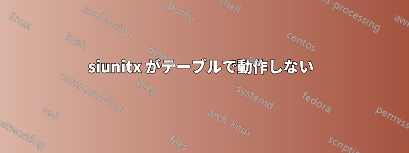 siunitx がテーブルで動作しない 