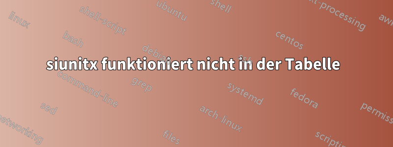 siunitx funktioniert nicht in der Tabelle 
