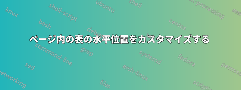 ページ内の表の水平位置をカスタマイズする