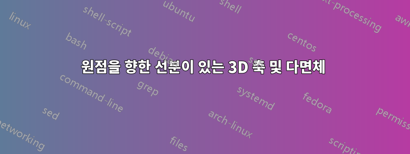 원점을 향한 선분이 있는 3D 축 및 다면체