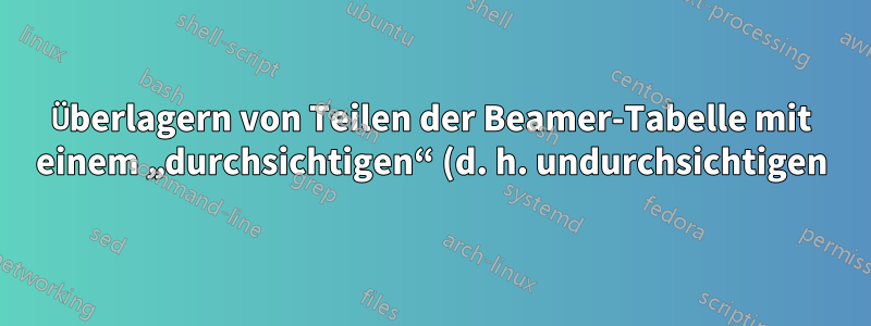 Überlagern von Teilen der Beamer-Tabelle mit einem „durchsichtigen“ (d. h. undurchsichtigen) Textfeld